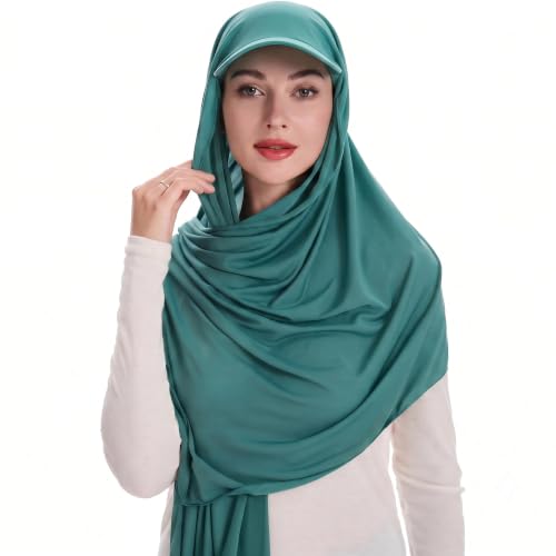 ZLYC Women Muslim Hijab Scarf with Visor Built-in Undercap Sun Protection Headwrap - color: Solid Copper Blue