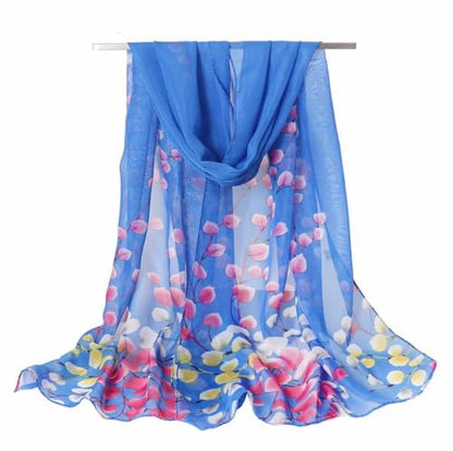 Xyueanlo Women's Chiffon Scarf Lightweight Scarves Fashion Elegant Floral Print Scarfs Shawls - color: Plum Blossom Blue