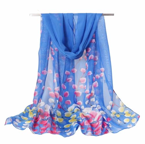 Xyueanlo Women's Chiffon Scarf Lightweight Scarves Fashion Elegant Floral Print Scarfs Shawls - color: Plum Blossom Blue