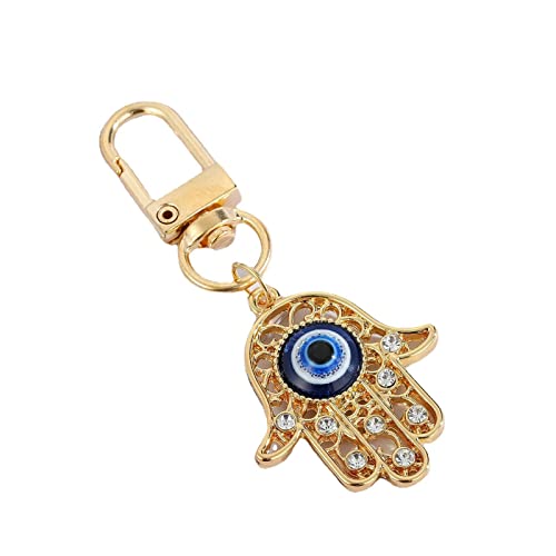 Hamsa Hand Keychain Evil Eye Keychain Car Keyring Kabbalah Good Luck Protection Walls Handbags Ornament Jewelry - color: Gold Hand