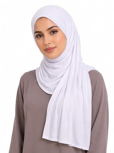 Easy Hijab for Women, Stretch Rayon Jersey Scarf, Solid Color - color: Mctls2539-white