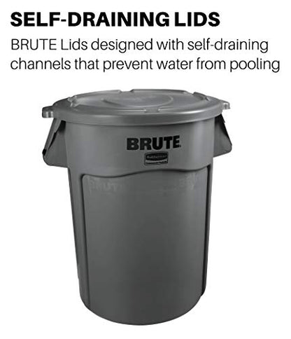 Rubbermaid Self-Drain Flat Top Lid for 32-Gallon Brute Containers, Gray