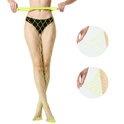 MengPa Women's Fishnets Tights High Waist Stockings Party Thigh High Pantyhose - color: 2pcs-yellow