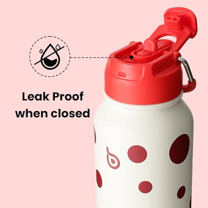 BOTTLE BOTTLE 32oz Insulated Water Bottle with Pill Box | Stainless Steel,Sport Water Bottle, with Straw Dual-use Lid and Pill Box, Design for Gym - color: Polka Pop