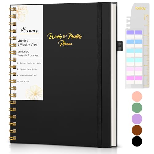 Undated Weekly and Monthly Planner, B5 Large Weekly To Do List Notebook with Goal & Habit Tracker Organizer, Hardcover Spiral Bound Blank Monthly Planner for Work School Home 7.4" x 9.64" Black - color: Black