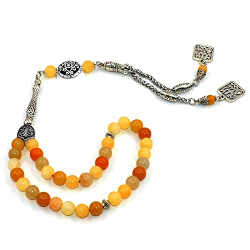 Stylist Prayer Beads (8 mm-33 Beads) Tesbih-Tasbih-Tasbeeh-Misbaha-Masbaha-Subha-Sebha-Sibha-Rosary-Worry Beads (Yellow Jade Stone) - color: Yellow Jade Stone