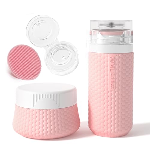 2 oz Travel Bottle Silicone Small Liquid Travel Containers 2 Pack Leak Proof TSA Approved Bottles On The Go Size Traveling Kit for Toiletries Shampoo Body Wash Skincare Lotion Women - Leather Pink - color: Pink, size: 1*60ml+1*40ml