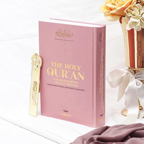 FURKAN Arabic Trace Quran, Hafs Riwaya, Naskh Style, Large Size(6.7x9.5″), Tracing Quran English, Al Quran Al Karim, Shadowed Quran, Islamic Gift, Gift for Men & Women, Hardcover Quran - Pink - color: Pink