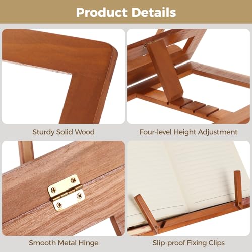 Adjustable Wooden Bible Stand, Foldable Reading Stand, Collapsible Book Holder, Cookbook Display Easel, Wood Missal Stand for Tablets, Music Scores, Laptops