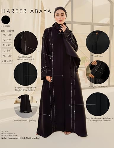 Elegant Modern Abaya 여성용 - 경량, 하늘거리는 느낌, 부드럽고 모든 상황에 적합 - color: Hareer - 블랙, size: XL