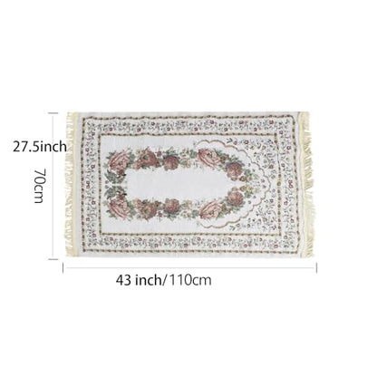 haozaikeji Muslim Prayer Rug Islamic Muslim Prayer Mat Floral Eid Ramadan Rug Namaz Seccade Arabic Turkish Sofa Table Rug Portable Meditation Rug Soft Embroidered Blanket with Tassel - color: Beige