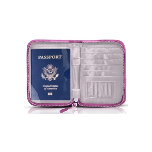 Passport Holder for Travel, RFID Blocking Wallet for Couples Men and Family - color: Purple