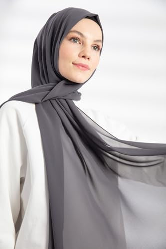 Chiffon Hijab Scarf For Women - Made in Turkiye - color: Anthracite