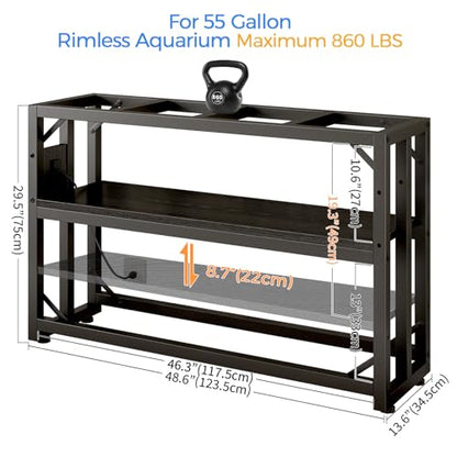 METYERRY 55 Gallon Fish Tank Stand with Power Outlet,Adjustable Aquarium Stand, Heavy Duty Terrarium Stand,Metal Frame Reptile Turtle Tank Stand Suitable for Home Office,860LBS Capacity, Black - color: Black, size: 55 Gallon