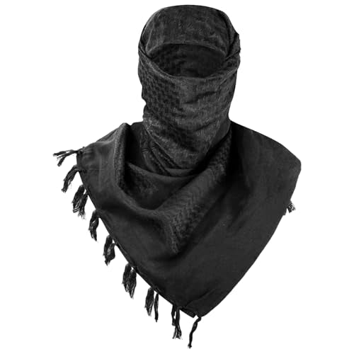 FREE SOLDIER Scarf Military Shemagh Tactical Desert Keffiyeh Head Neck Scarf Arab Wrap with Tassel for Men Women - color: Black