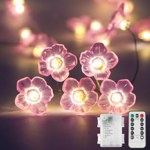 suddus 12.8ft 40 LED Pink Fairy Lights Cherry Blossom Battery Operated - color: Pink Cherry blossom
