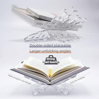 Butterfly Shaped Acrylic Book Stand for Reading, Perfect As A Cook Book Stand for Kitchen Counter Or Book Display Stand, Ideal for Hold Bibles, Magazines Or Art Books,12" x 7" x 5.2" - style: with laser logo