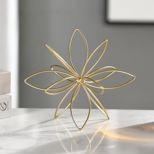 8" Gold Decorative Sphere, Metal Floral Tabletop Sculpture, Abstract Tabletop Decorative Ball for Home Metal Sphere Decor - color: Golden-8in
