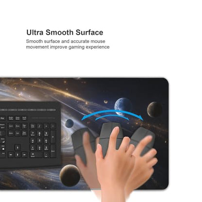 XXL Gaming Mouse Pad 35.4x15.7 Inch, Large Extended Desk Mat | Galaxy Space Design, Non-Slip Rubber Base, Water-Resistant Surface and Stitched Edges for Gaming, Office & Home - color: Galaxy Space