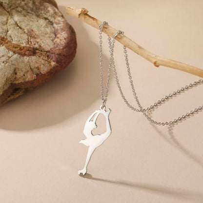 Dreamtimes Ice Skater Necklace Skating Charm Sports Pendant Necklace Ice Skating Sport Pendant Necklace Inspirational Jewelry for Women Skate Lover - color: Silver-3