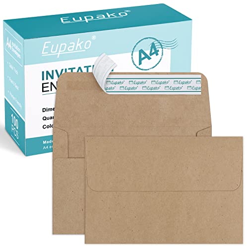 Eupako A4 Brown Photo Envelopes 4x6, 100 Pack Self Seal Envelopes for 4x6 Cards, Photos, Invitations, Wedding, Graduation, Baby Shower, 4.25 x 6.25 Inches - color: Brown, size: A4 (4.25x6.25 Inches)