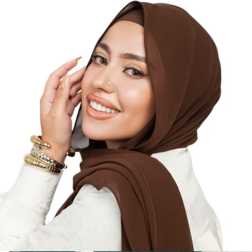 Instant Chiffon Hijab 3-in-1 with Built-in Magnets and Attached Match Undercap, Women Hijabs Set. - color: Brown