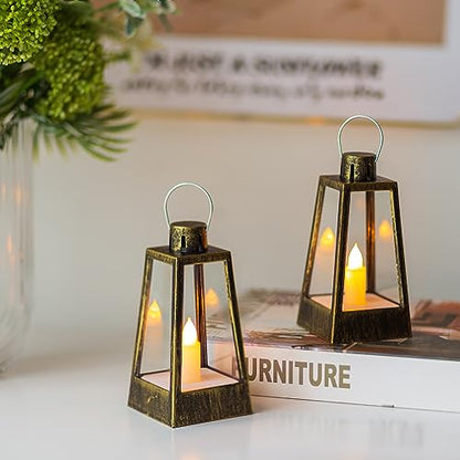 Romadedi 10-Pack Gold Mini Lanterns with LED Candles, 5.9 in