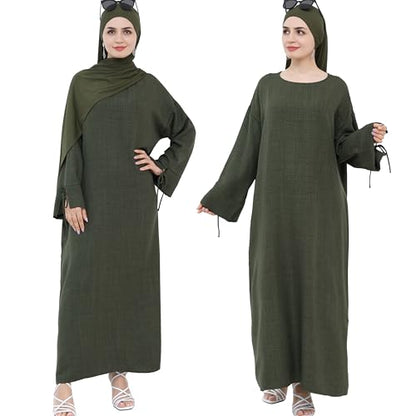 Women 1PC Abaya Dress Simple Kaftan Eid Dress for Women Muslim Casual Robe Fashion Jilbab Dubai Travel Outfits - color: Army Green, size: Large