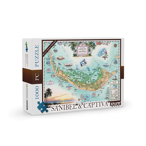 Sanibel-Captiva Islands Map Cardboard Jigsaw Puzzle - 1000 Pieces, Hand-Illustrated - Educational, Family Activity, Includes Poster - 25.4 x 19.8 - color: Sanibel-captiva Islands