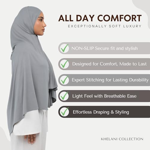 KHELANI Premium Modal Jersey Hijab, Luxury Lightweight Non Slip Stretchy Jersey Head Scarf for Muslim Women, Soft Shawls Wrap - color: Grey Mist