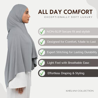 KHELANI Premium Modal Jersey Hijab, Luxury Lightweight Non Slip Stretchy Jersey Head Scarf for Muslim Women, Soft Shawls Wrap - color: Grey Mist