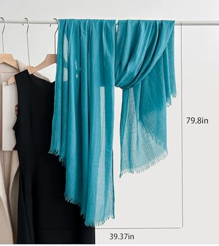 Solid color cotton and linen scarf, wrinkled all season versatile long sunscreen fashionable shawl - color: Grass Green