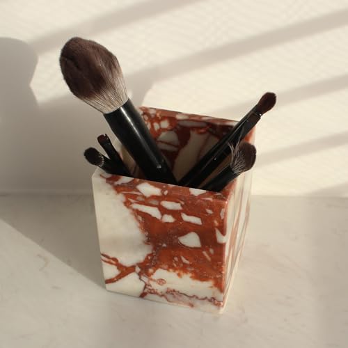 Calacatta Red Marble Toothbrush Holders for Bathroom, Natural Marble Makeup Brush Holder Countertop Organizer - color: Calacatta Red