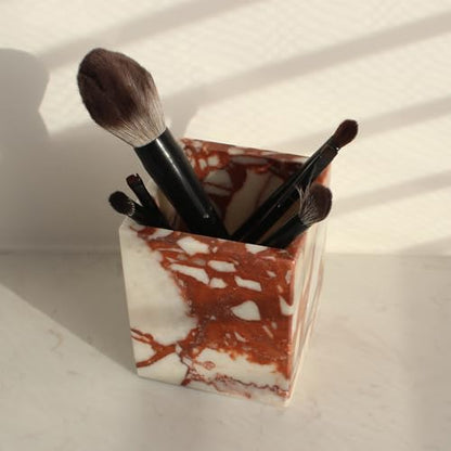 Calacatta Red Marble Toothbrush Holders for Bathroom, Natural Marble Makeup Brush Holder Countertop Organizer - color: Calacatta Red