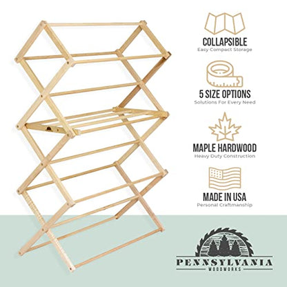 Pennsylvania Woodworks Clothes Drying Rack: Solid Maple Hard Wood Laundry Rack for Sweaters, Blouses, Lingerie & More, Durable Folding Drying Rack, Made in USA, No Assembly Needed, Medium - color: Medium