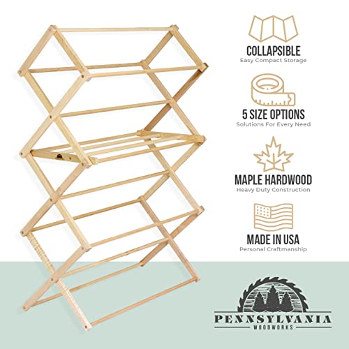 Pennsylvania Woodworks Clothes Drying Rack: Solid Maple Hard Wood Laundry Rack for Blankets, Towels, Bedding & More, Heavy Duty Folding Drying Rack, Made in USA, No Assembly Needed, XXLarge - color: Xx-large