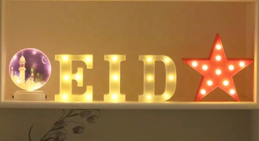 EID LED letters - Ramadan Festival Lighted Window Decorations Light-up Signs for Wall Eid Mubarak Battery Operated Festive Celebrations Glow Energy New Year Muslim Long Lasting