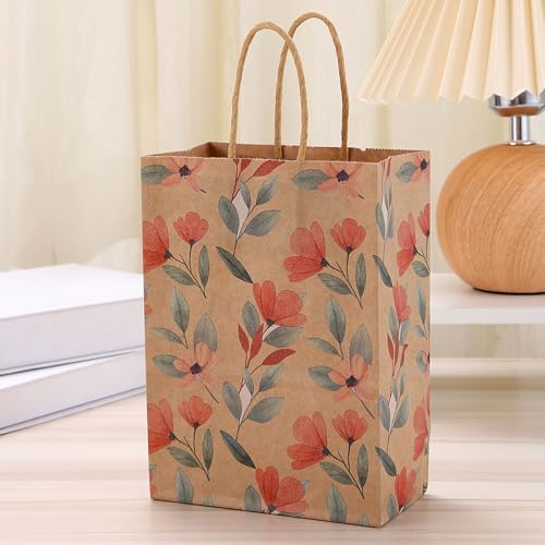 24pcs Floral Pattern Kraft Paper Bag Gift Bags with Handles for Party Favors, Mothers Day, Weddings, Birthday Celebration, Baby Shower,8.26×5.9×3.14inch - color: flower