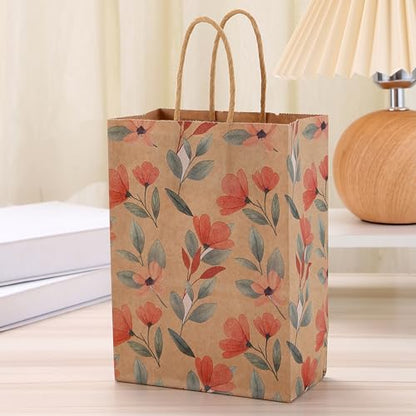 24pcs Floral Pattern Kraft Paper Bag Gift Bags with Handles for Party Favors, Mothers Day, Weddings, Birthday Celebration, Baby Shower,8.26×5.9×3.14inch - color: flower