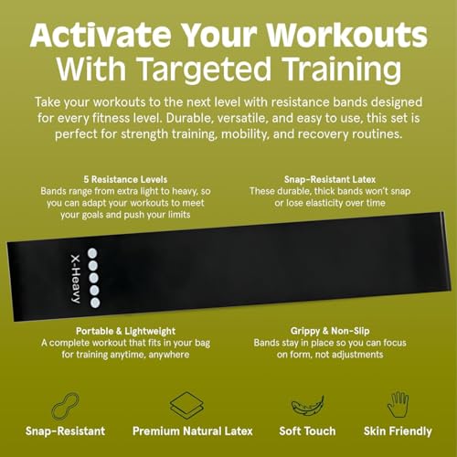 Ring Resistance Bands, X-Heavy Heavy Duty Total Body Fitness Exercise Bands | A Must Have for Fitness Men and Women, Black 3 Pieces - color: Black
