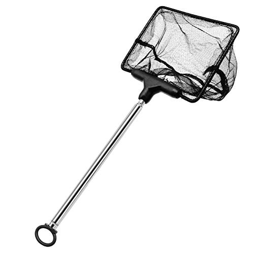 SOCHII Portable Fish Net for Aquarium Fish Tank Aquario Fishing Net with Adjustable Stainless Steel Pole Handle Aquarium Filter Black - size: Large