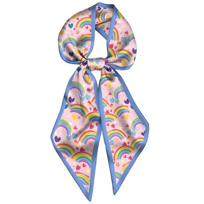 Head Hair Scarf Neck Silk Feeling Scarves Long Thin Satin Fashion Handbag Cute Decoration Women Girls 59 * 6.7'' - color: O-11-rainbow