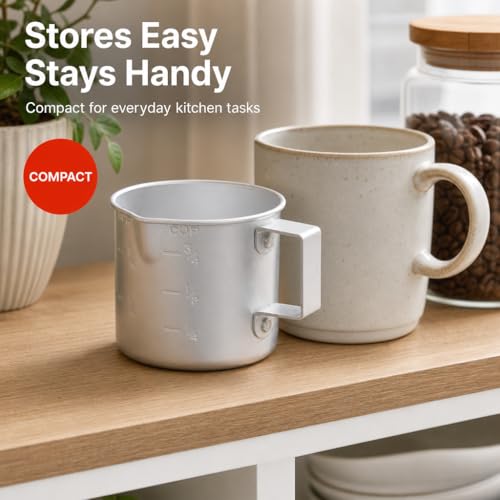 Better Houseware Measuring Cup, 8 oz Metal Measuring Cup with Handle and Pour Lip for liquid with Easy-Read Markings for Cooking and Baking, Kitchen Essential Aluminium - color: Silver