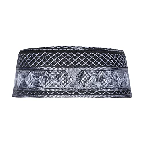 Mens Muslim Hat Islamic Prayer Cap, Muslim Eid Prayer Embroidered Kufi Fat Ramadan Mosque Arab Indian Prayer Cap - color: Dark Gray