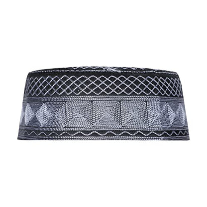 Mens Muslim Hat Islamic Prayer Cap, Muslim Eid Prayer Embroidered Kufi Fat Ramadan Mosque Arab Indian Prayer Cap - color: Dark Gray