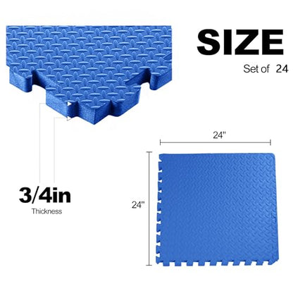 Elevon Puzzle Exercise Gym Flooring Mat, 3/4" Thick EVA Interlocking Foam 24 Tiles Workout Mat for Home Gym, 96 Sq Ft, Navy