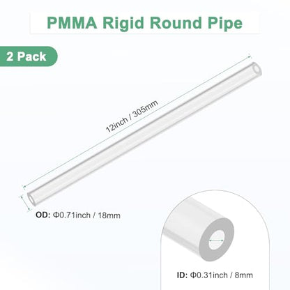 M METERXITY 2-Pack Clear Rigid Acrylic Pipe, 8mm[0.31"] ID x 18mm[0.71"] OD Plastic Round Tube for Water Cooling System/Lamps/Fountains/Aquariums/Display Stand, Acrylic Tubing [305mm/12IN] - size: 8mm ID x 18mm OD