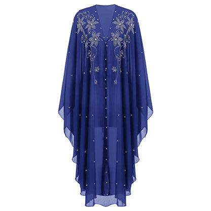 OBEEII Muslim Dress for Women Loose Batwing Sleeved Hooded Beaded Embroidery Long Abaya Dress Kaftan Abayas Islamic Robe - color: Bs03