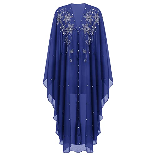 OBEEII Muslim Dress for Women Loose Batwing Sleeved Hooded Beaded Embroidery Long Abaya Dress Kaftan Abayas Islamic Robe - color: Bs03
