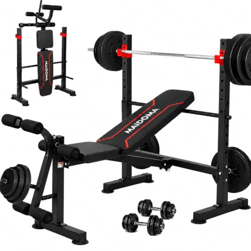 MAIDOMA Foldable 1500LBS Capacity 8 IN 1 Weight Bench Set with Leg Extension/Squat Rack/Preacher Curl, Adjustable Bench Press for Home Gym Full Body Workout (US Stock) - color: vermeil